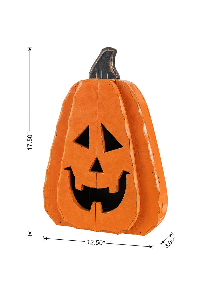 Halloween Chunky Wood Jack-O-Lantern Porch Decor, Alternate, color, Orange