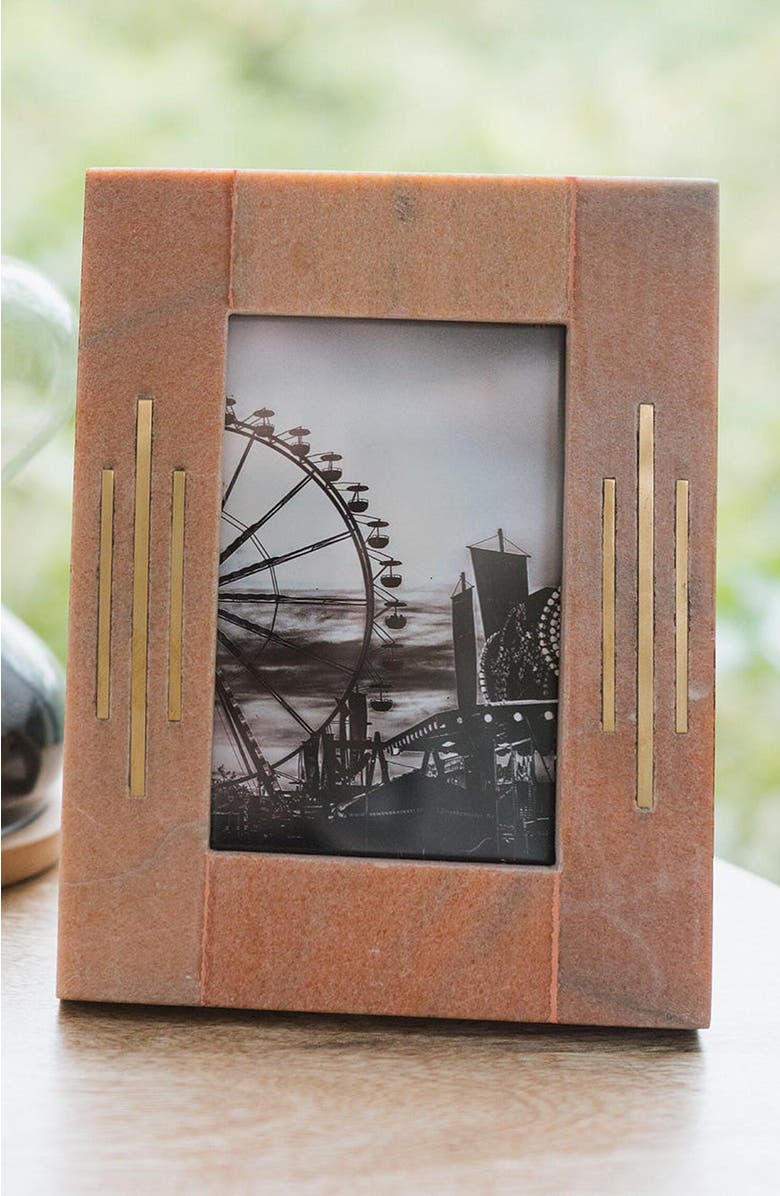 Matr Boomie Jaipuri Picture Frame - Pink Carved Marble, Alternate, color, Pink/Gold