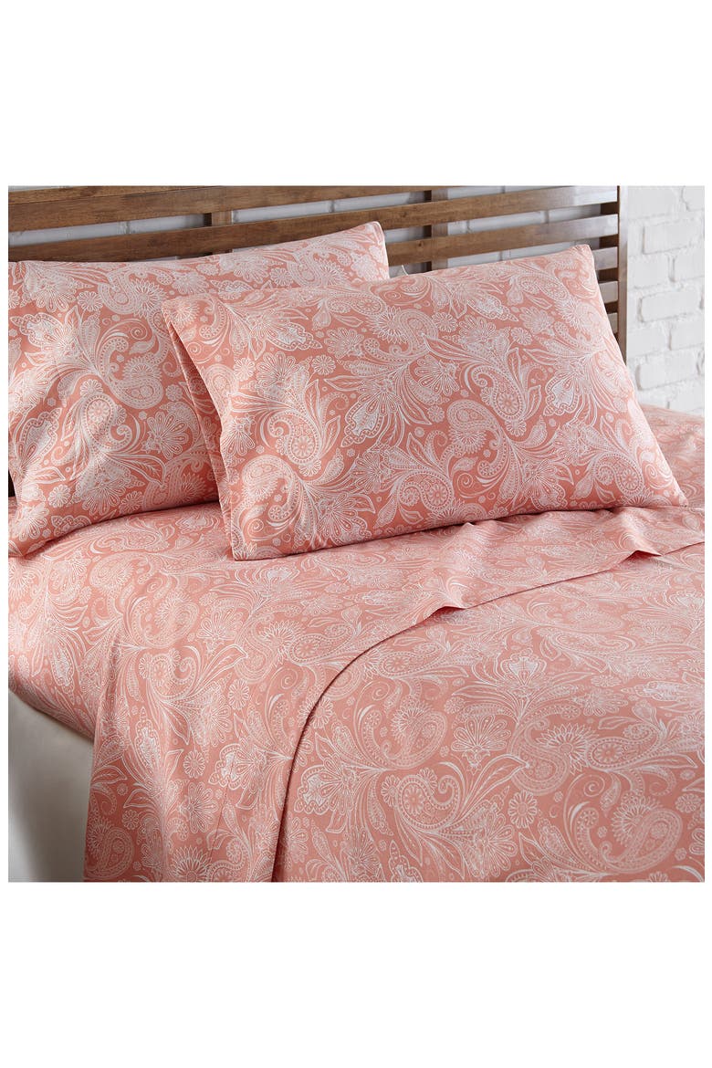 Perfect Paisley Printed Sheet Set, Main, color, CORAL HAZE W/ WHITE PASILEY