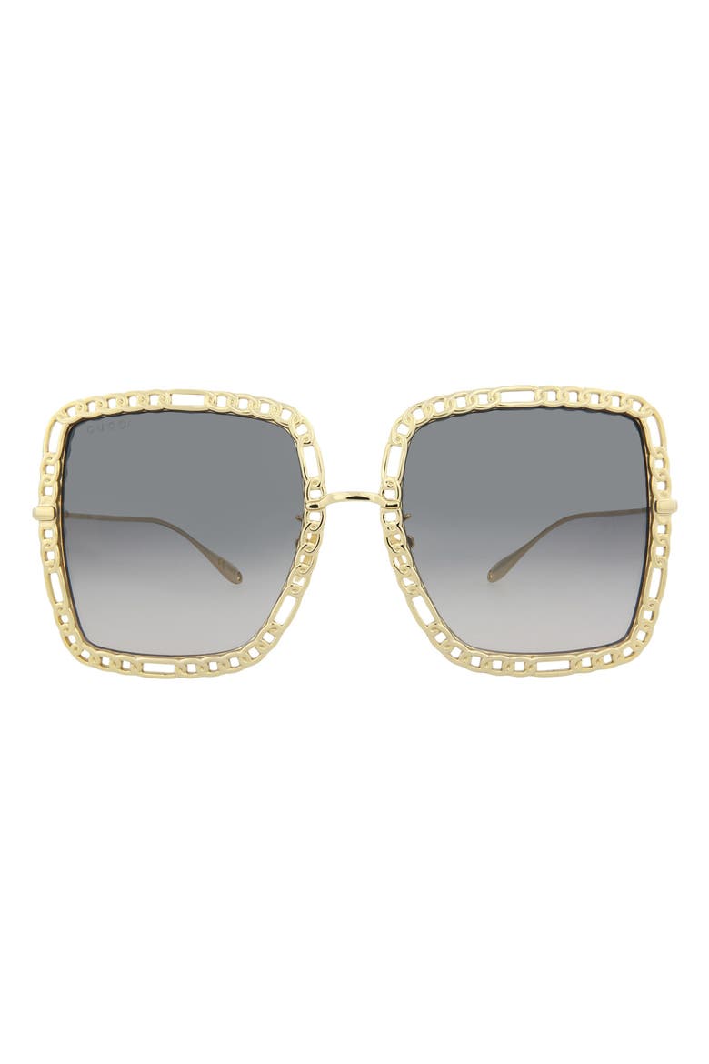 57mm Square Sunglasses with Chain, Main, color, GOLD GOLD GREY