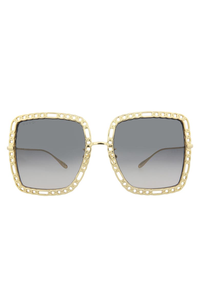 Gucci 57mm Square Sunglasses with Chain, Main, color, Gold Gold Grey