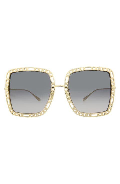 57mm Square Sunglasses with Chain