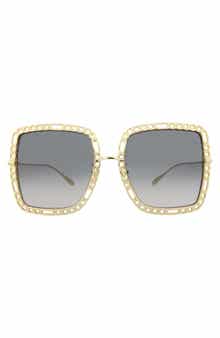 Gucci 57mm Square Sunglasses with Chain