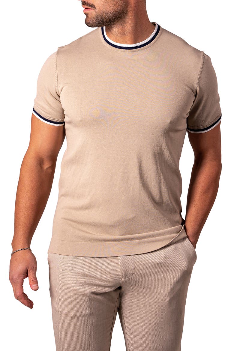 Tipped Short Sleeve Sweater, Alternate, color, LIGHT BROWN