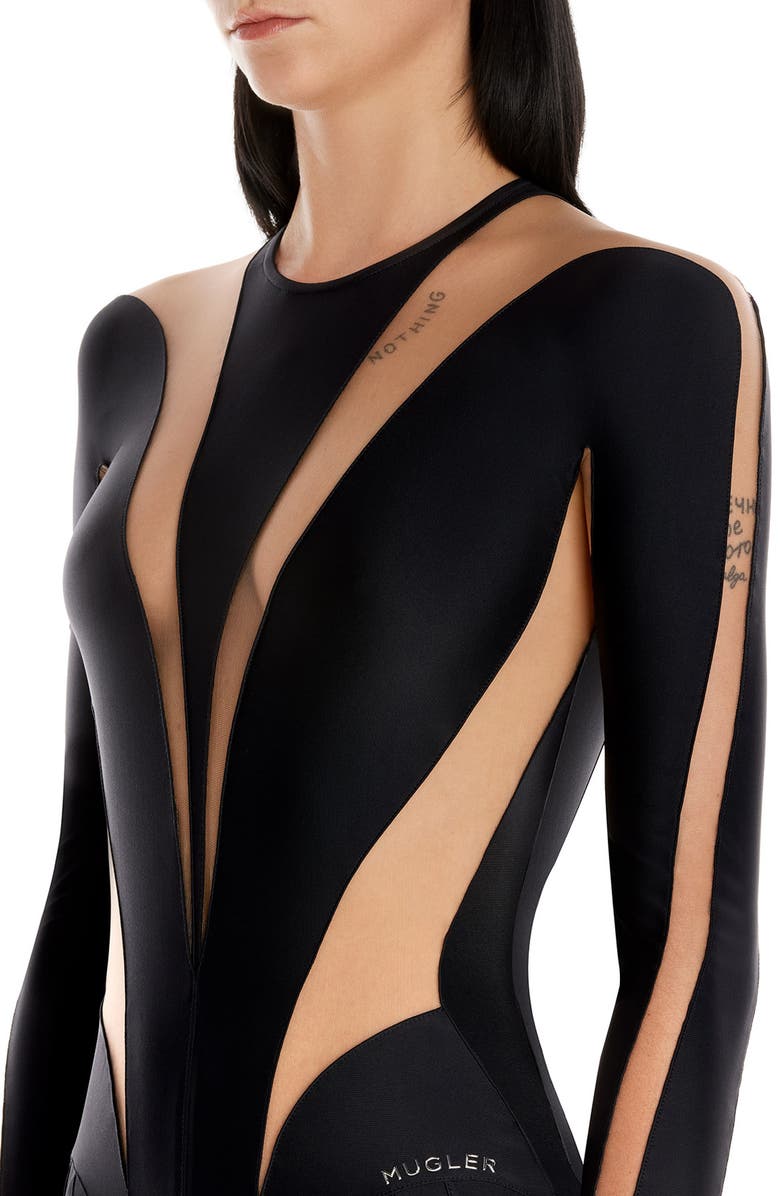 MUGLER Illusion Long Sleeve Minidress, Alternate, color,