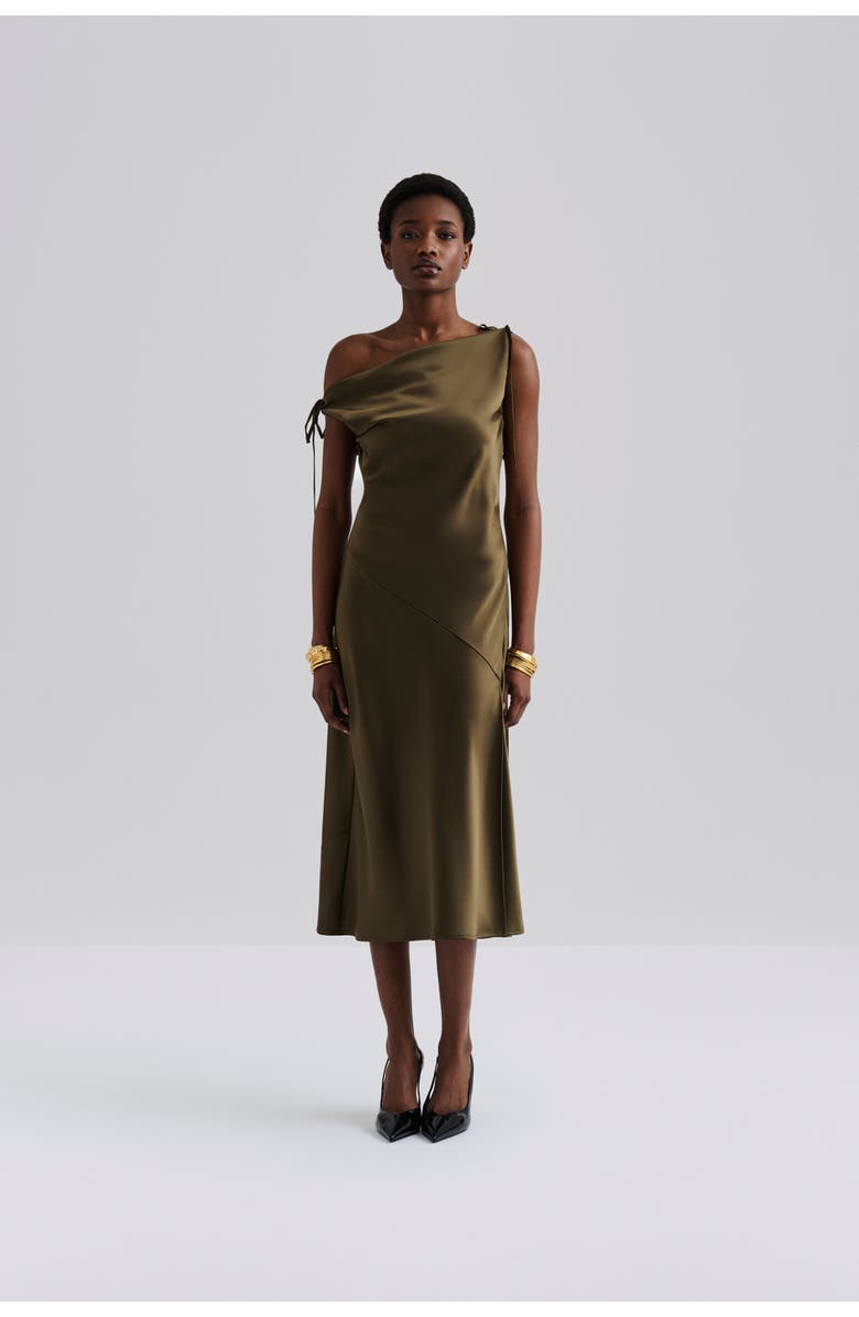Malina Zarea Tie Satin Midi Dress, Alternate, color, Olive