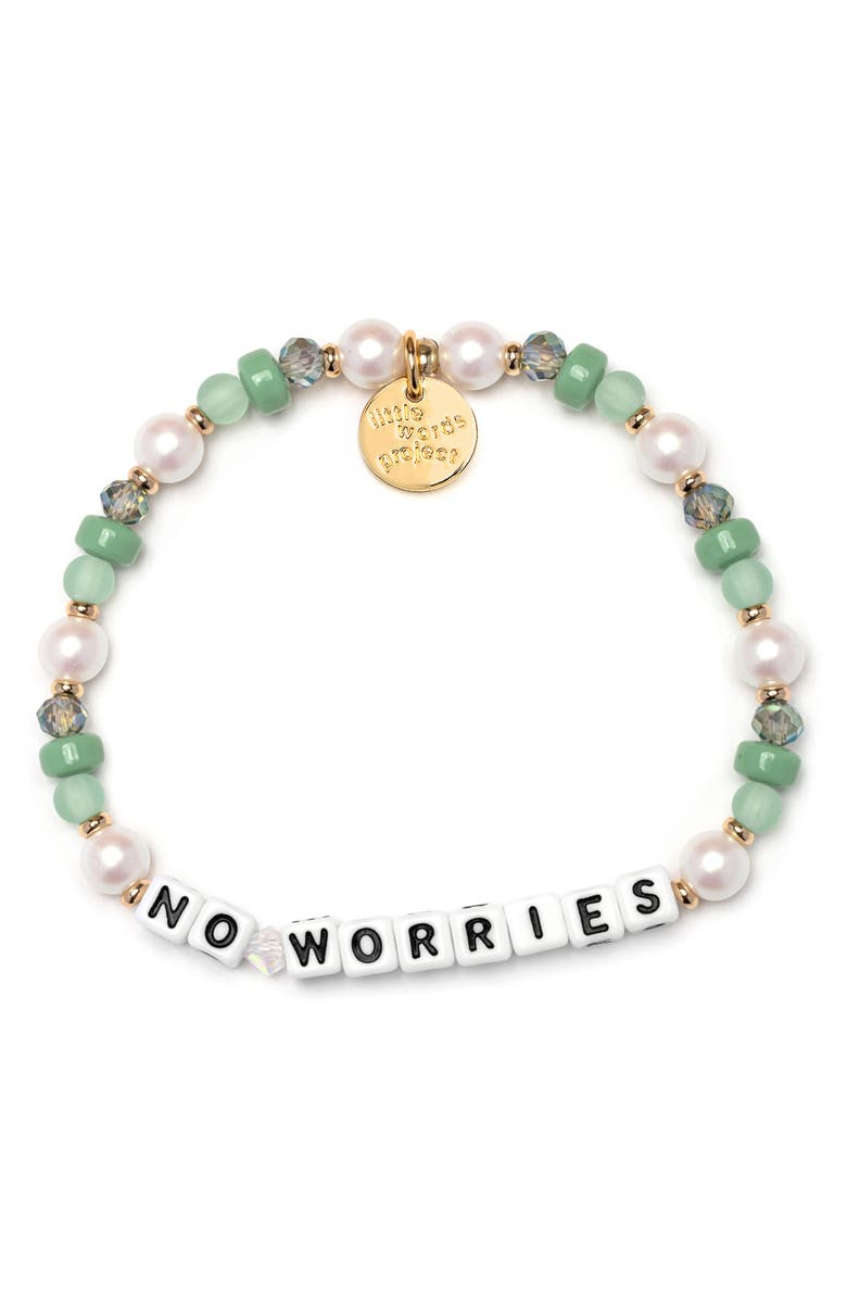 Little Words Project No Worries Beaded Stretch Bracelet, Main, color, White