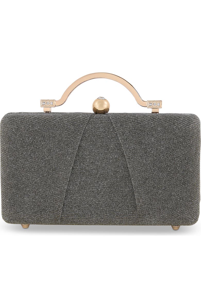 Jewel Badgley Mischka Lara Sparkle Jacquard Minaudiere with Outer Pocket, Main, color, Silvergold