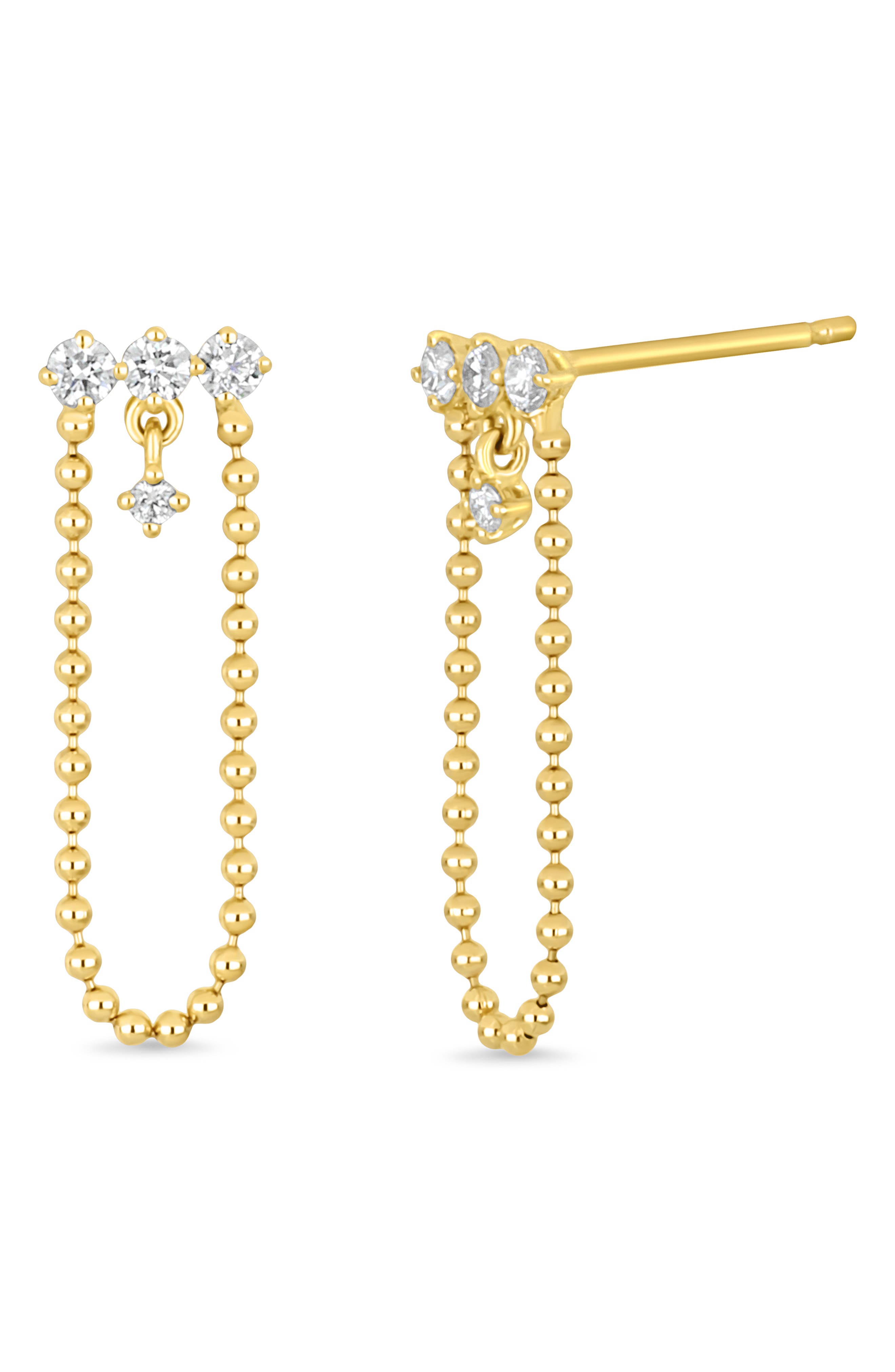 Mykonos 18K Yellow Gold Diamond Draped Chain Stud Earrings