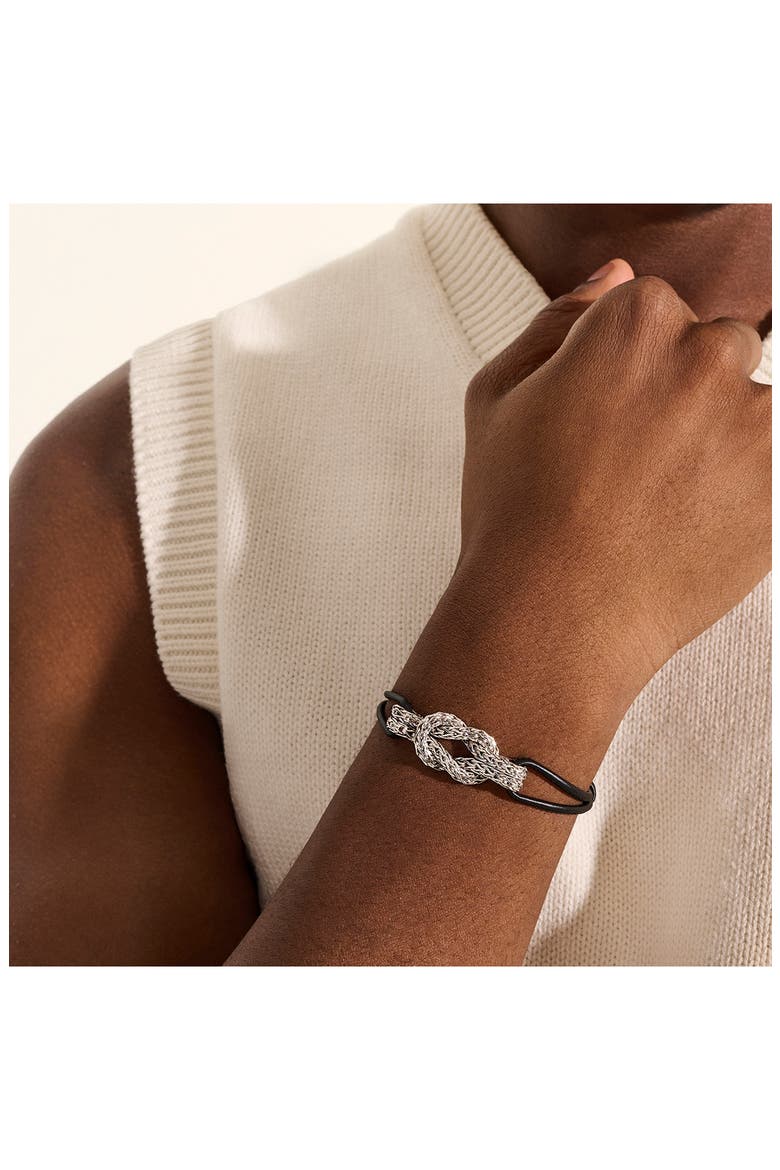 Love Knot Bracelet, Sterling Silver, Leather, 3.5MM, Alternate, color, SILVER/ BLACK