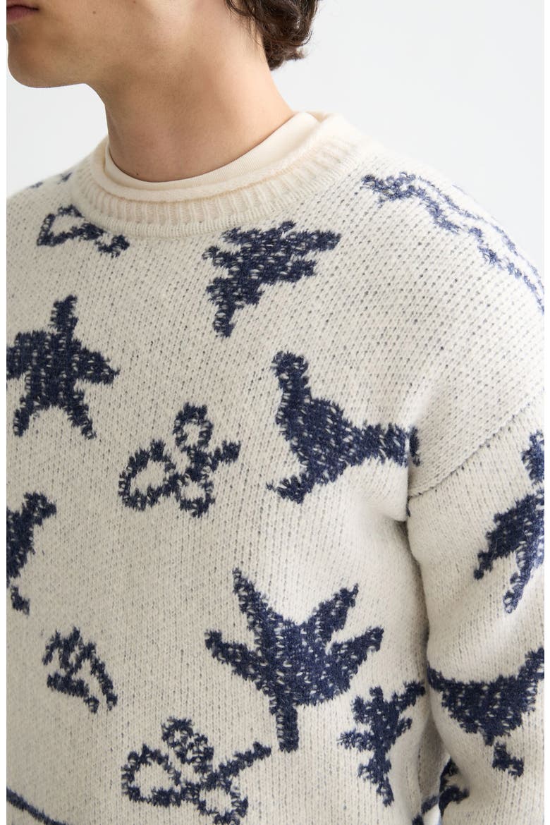 Jacquard Crewneck Sweater, Alternate, color, EGGNOG