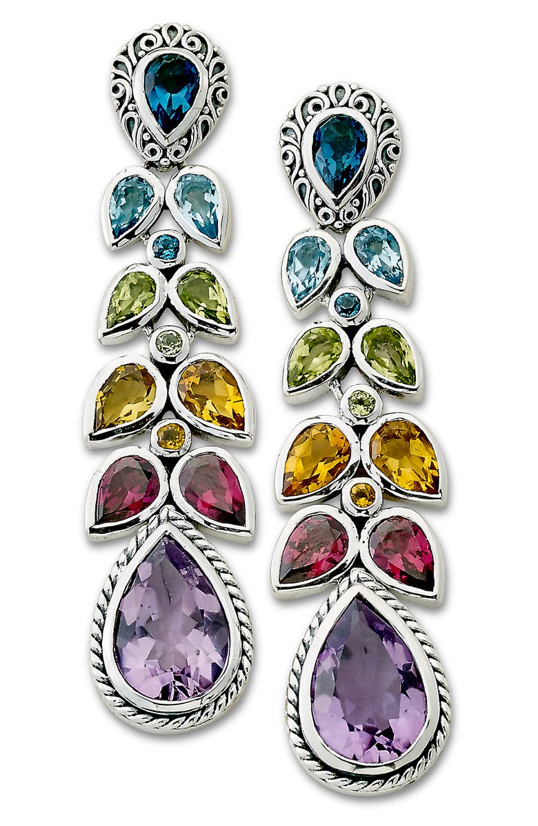 SAMUEL B. Sterling Silver Multi Gem Statement Earrings, Main, color, Multi