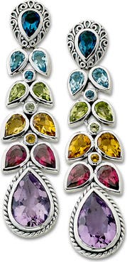 SAMUEL B. Sterling Silver Multi Gem Statement Earrings