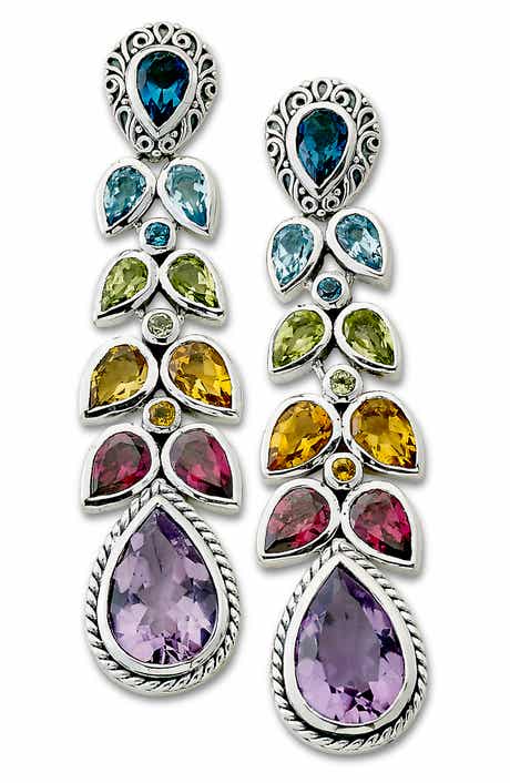 SAMUEL B. Sterling Silver Multi Gem Statement Earrings