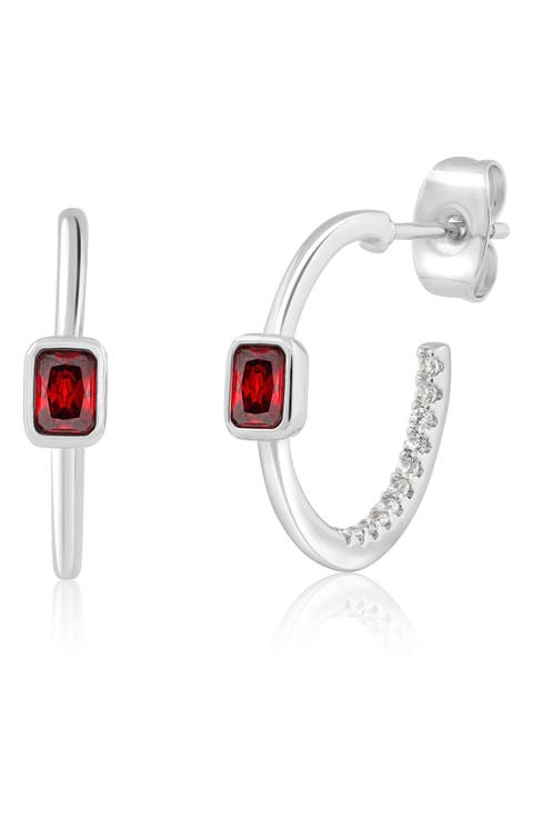 Bezel Set Birthstone Cubic Zirconia Hoop Earrings
