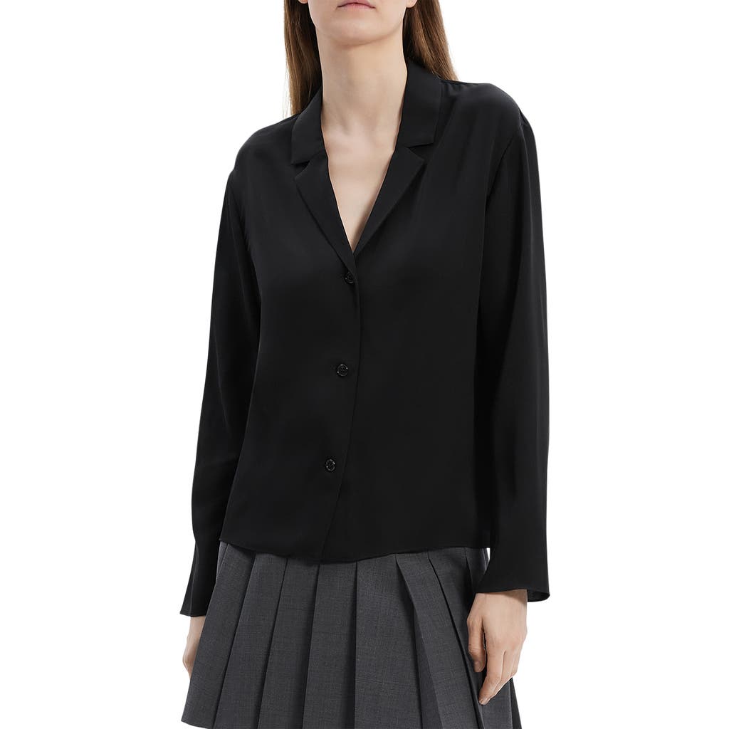 Theory Notch Collar Silk Button-up Shirt In Black