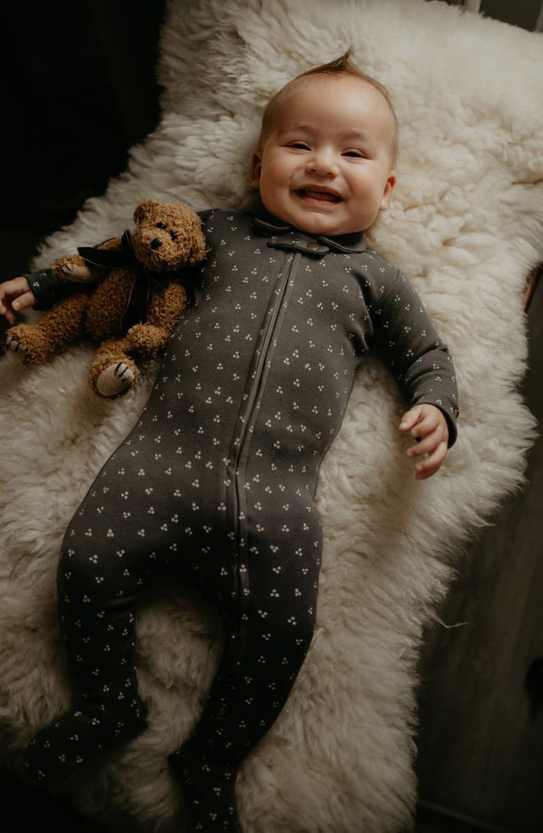 L'ovedbaby Polo Organic Cotton Zip Footie, Alternate, color, Charcoal Dots
