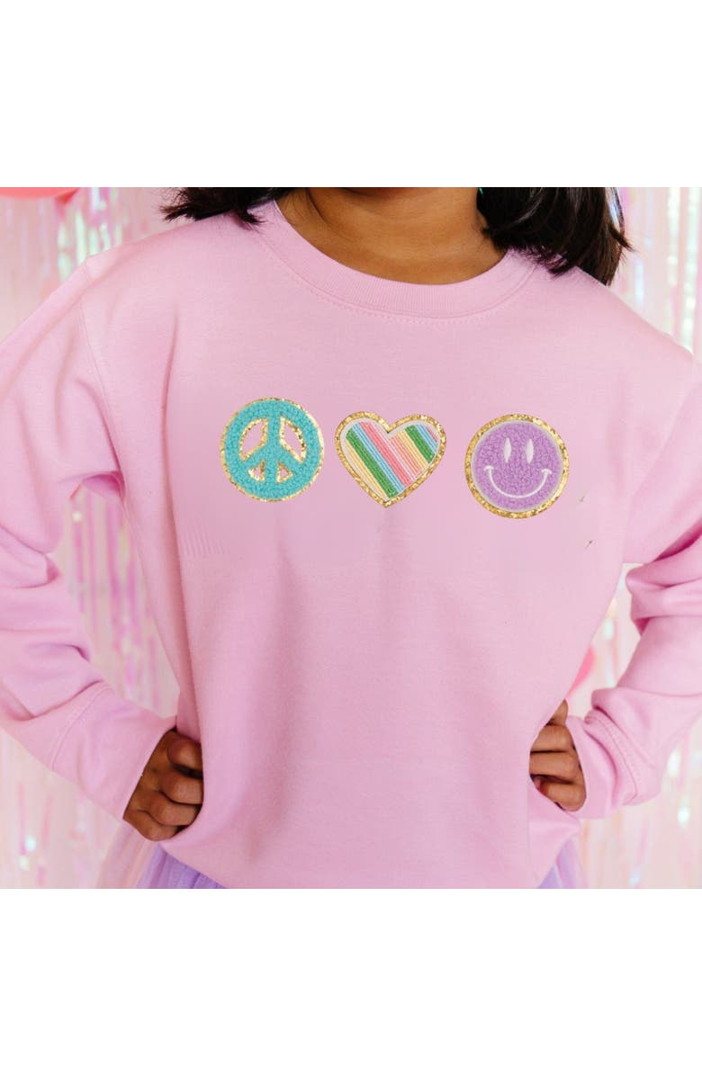 Sweet Wink Peace, Love, Smile Patch Sweatshirt, Alternate, color, 