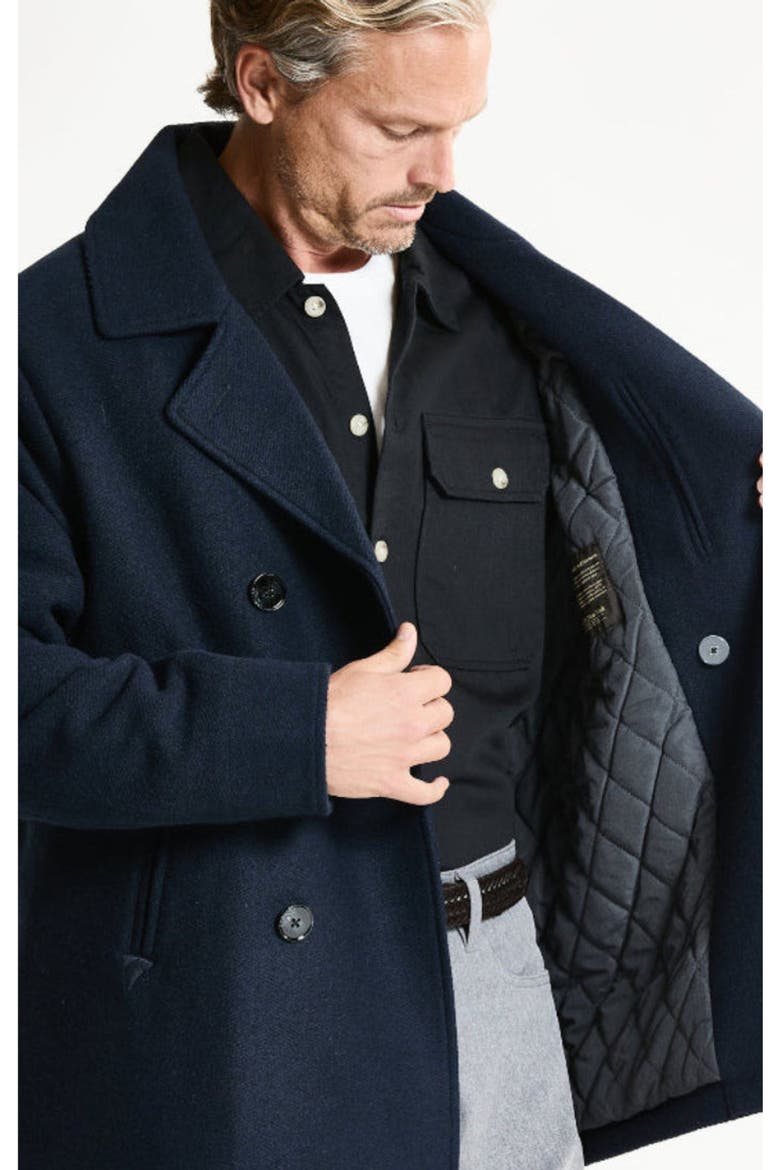 Quilted Lined Wool Blend Peacoat, Alternate, color, NAVY