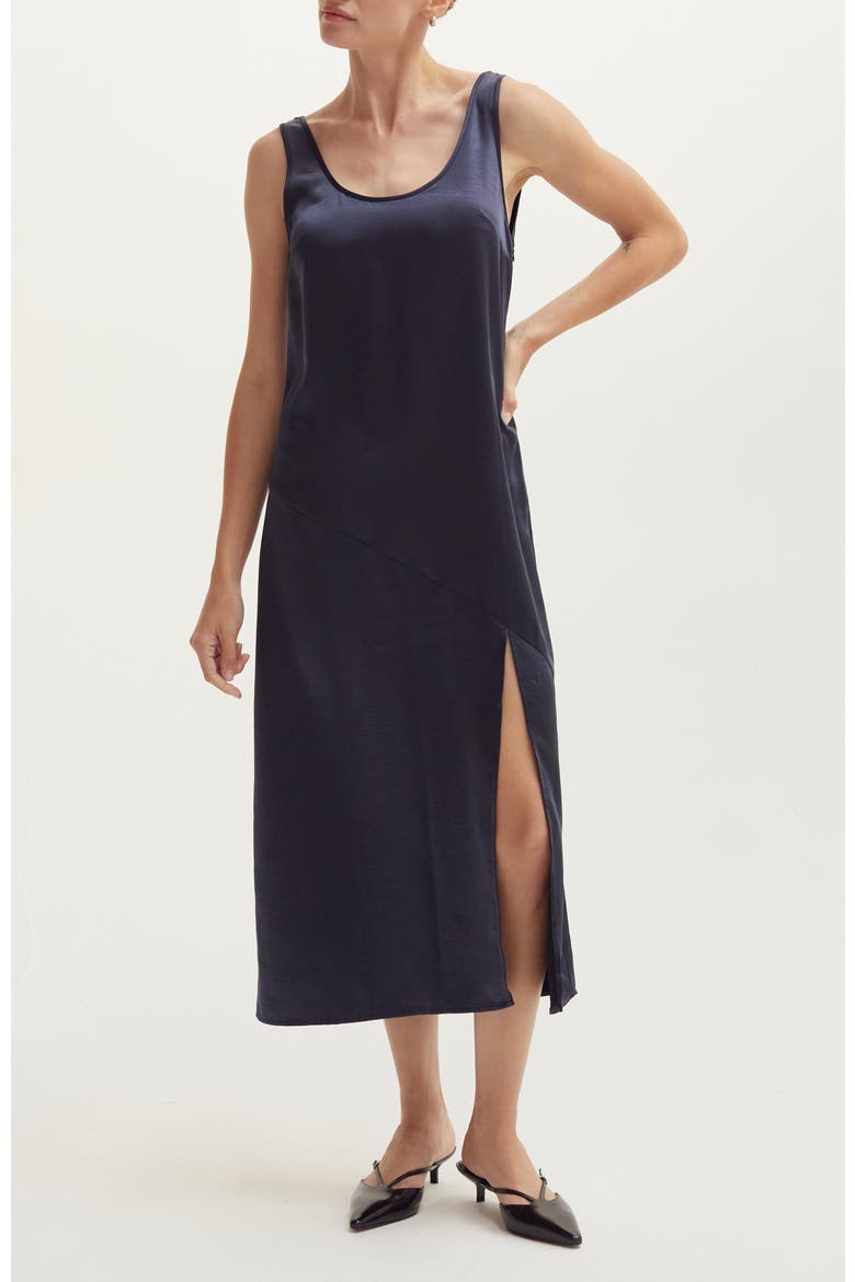 Crushed Satin Tank Midi Dress, Main, color, Midnight Blue