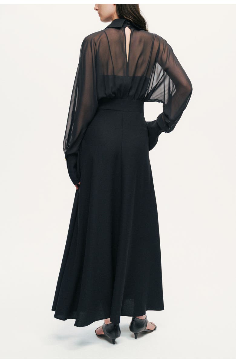 Nocturne Sheer Lace-Up Waist Maxi Shirt Dress, Alternate, color, Black