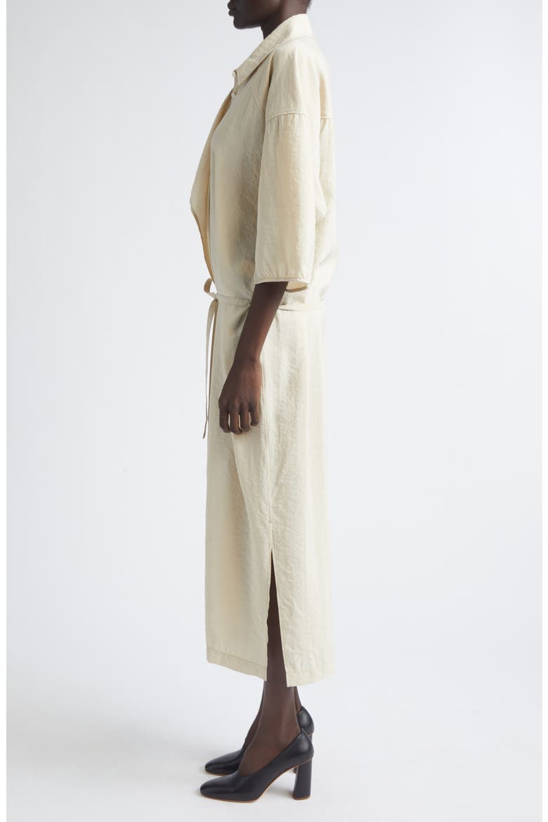 Asymmetric Silk Blend Shirtdress, Alternate, color, OAT MILK