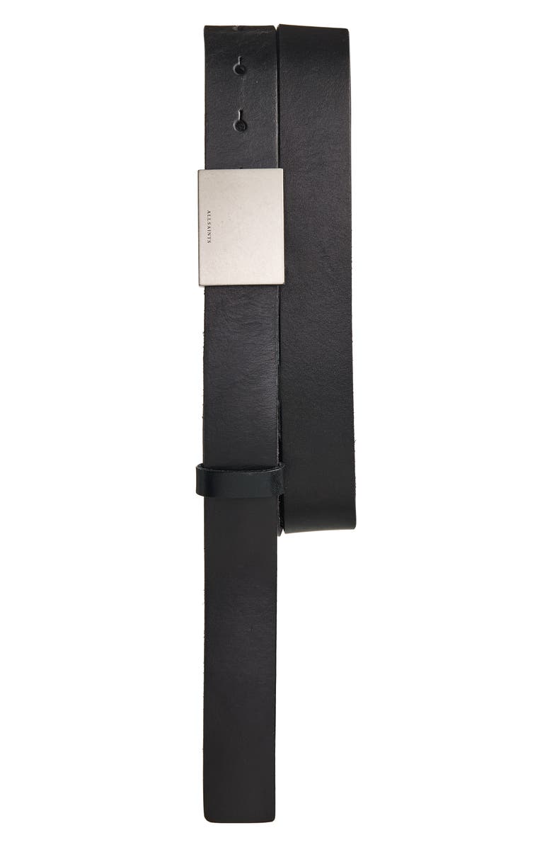 AllSaints Lucas Plate Buckle Leather Belt, Main, color, Black