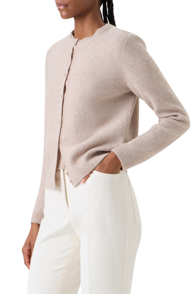 Sequin Virgin Wool & Cashmere Blend Cardigan, Alternate, color, BEIGE