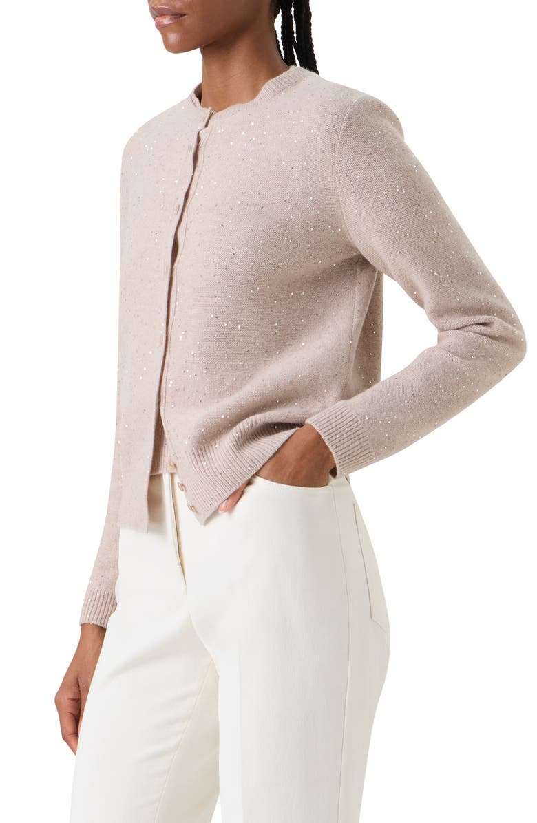 Akris Sequin Virgin Wool & Cashmere Blend Cardigan, Alternate, color, Beige