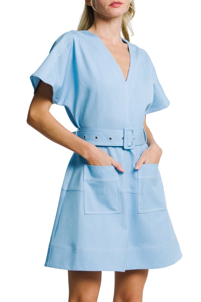 Polly Belted Minidress, Alternate, color, LIGHT BLUE