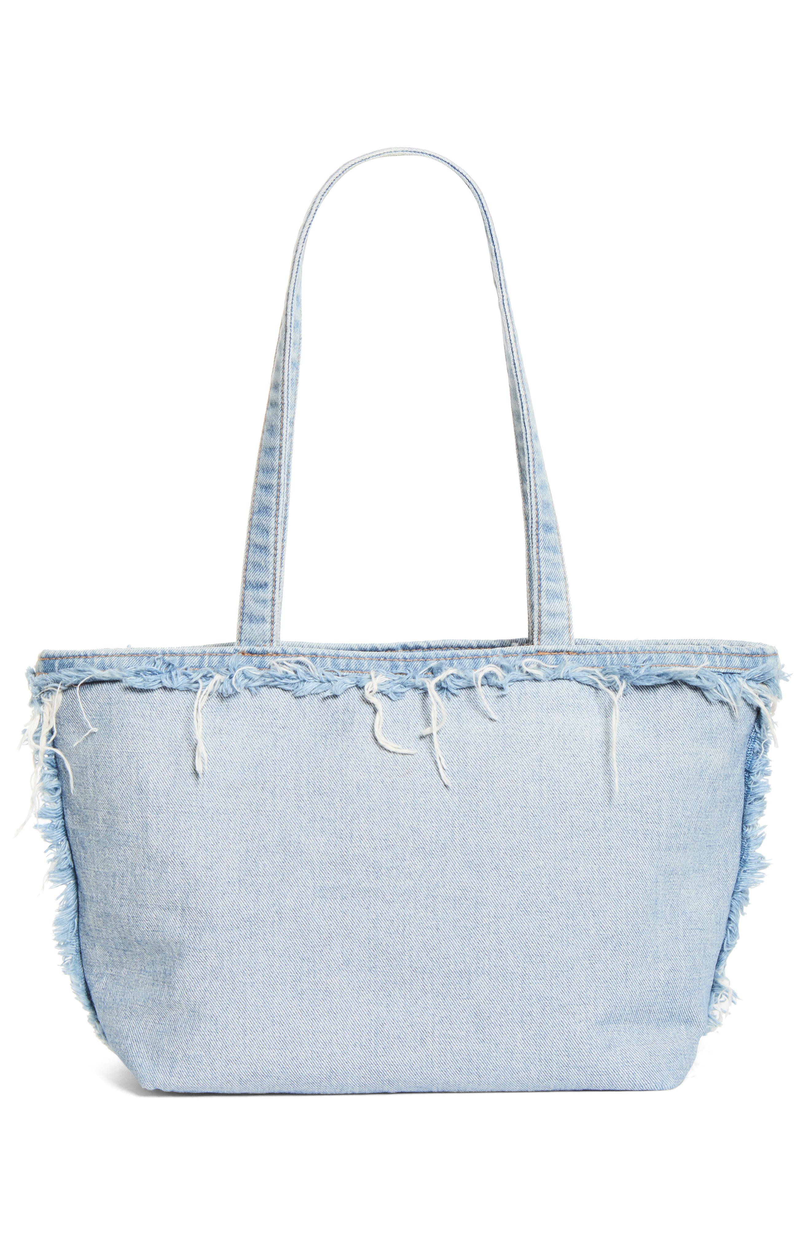 Medium Punch Logo Denim Fray Tote, Alternate, color, BLEACH BLUE