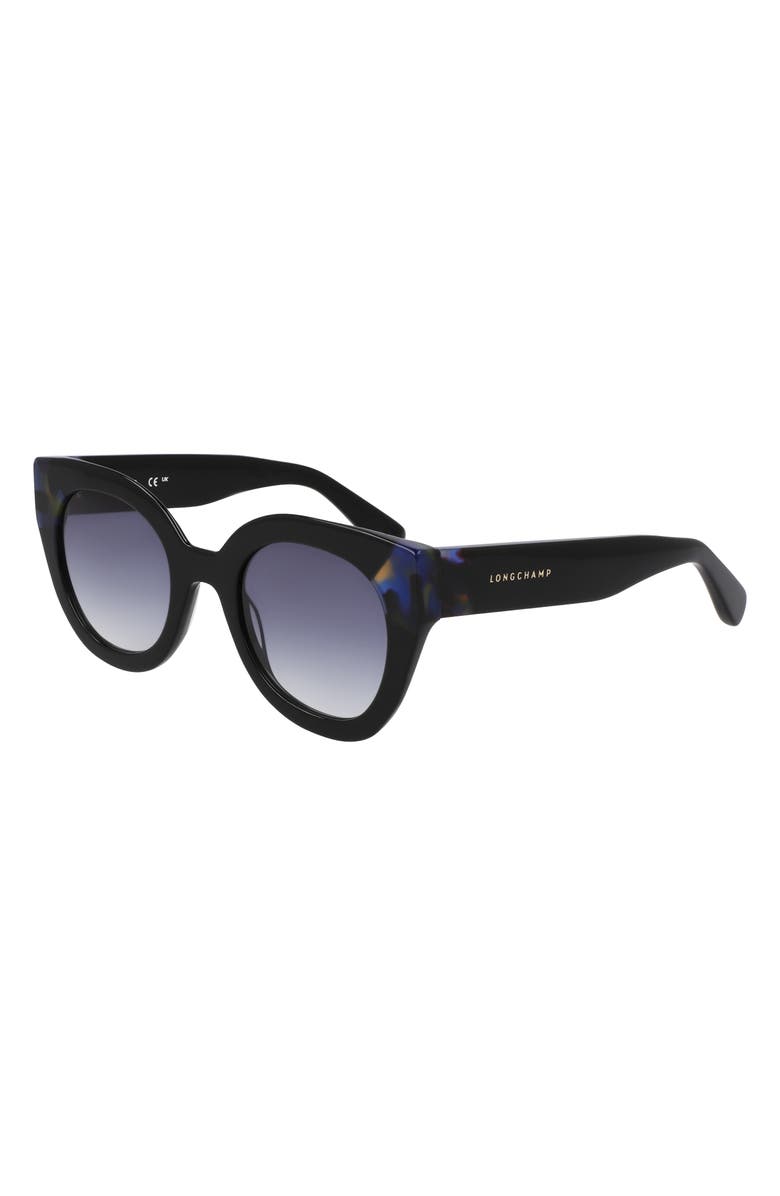 Longchamp Heritage 49mm Small Round Sunglasses, Alternate, color, Black/ Blue Havana