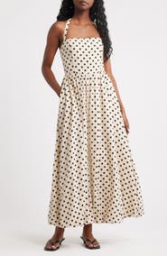 NEXT Spotty Halter Neck Linen Blend Fit & Flare Dress