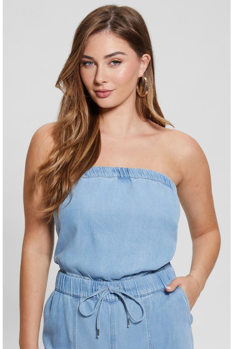 Lucia Strapless Denim Cargo Jumpsuit, Alternate, color, TAZI