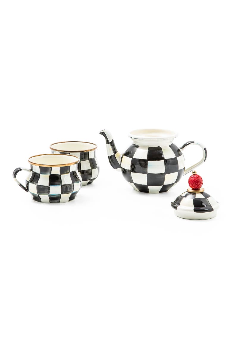 Courtly Check Enameled Steel Tea Party Set, Alternate, color, BLACK/ WHITE