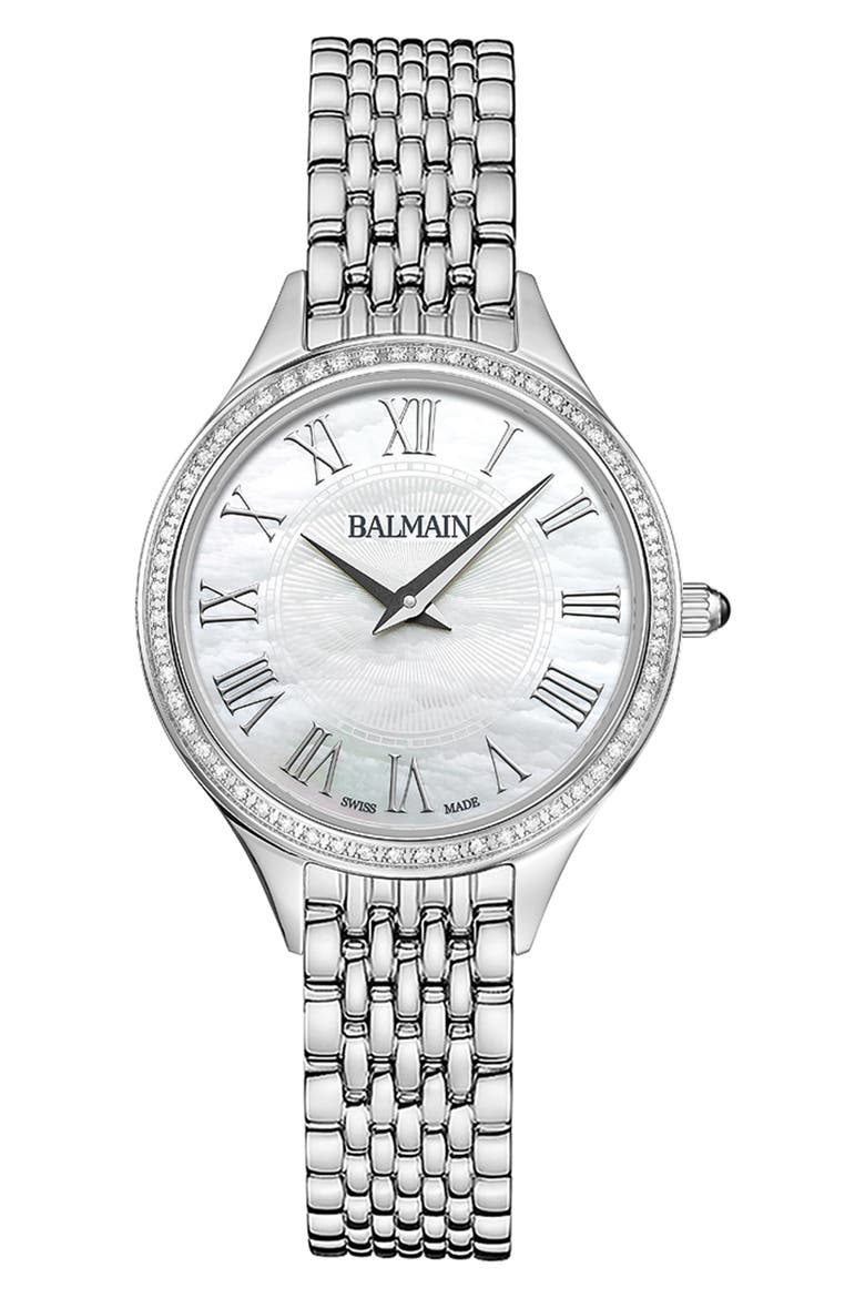 Mother-of-Pearl Diamond Bracelet Watch, 29mm, Main, color, STAINLESS STEEL