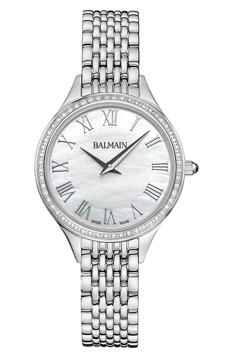 BALMAIN WATCHES Mother-of-Pearl Diamond Bracelet Watch, 29mm, Main, color, Stainless Steel