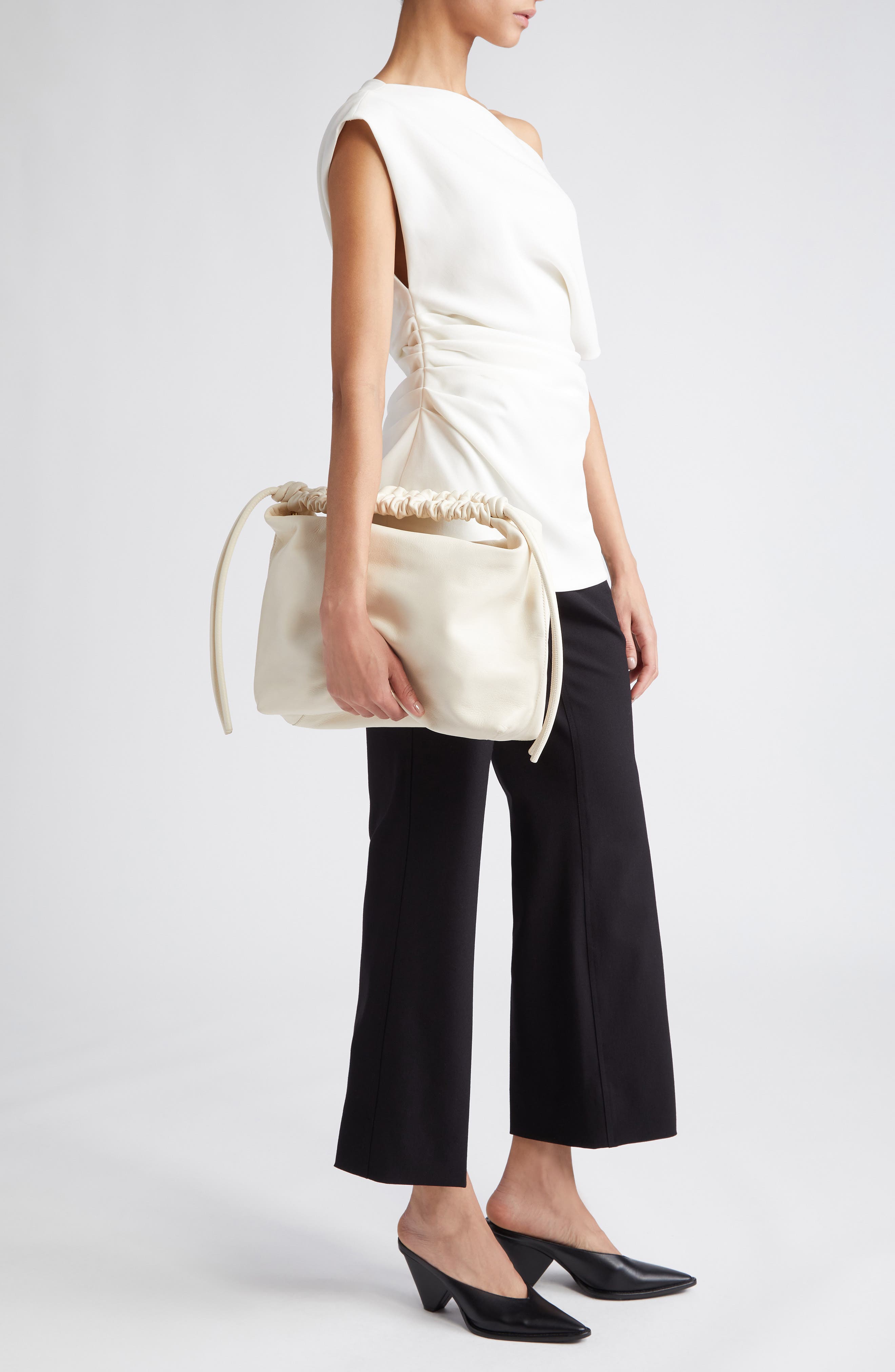 Medium Drawstring Leather Hobo, Alternate, color, IVORY