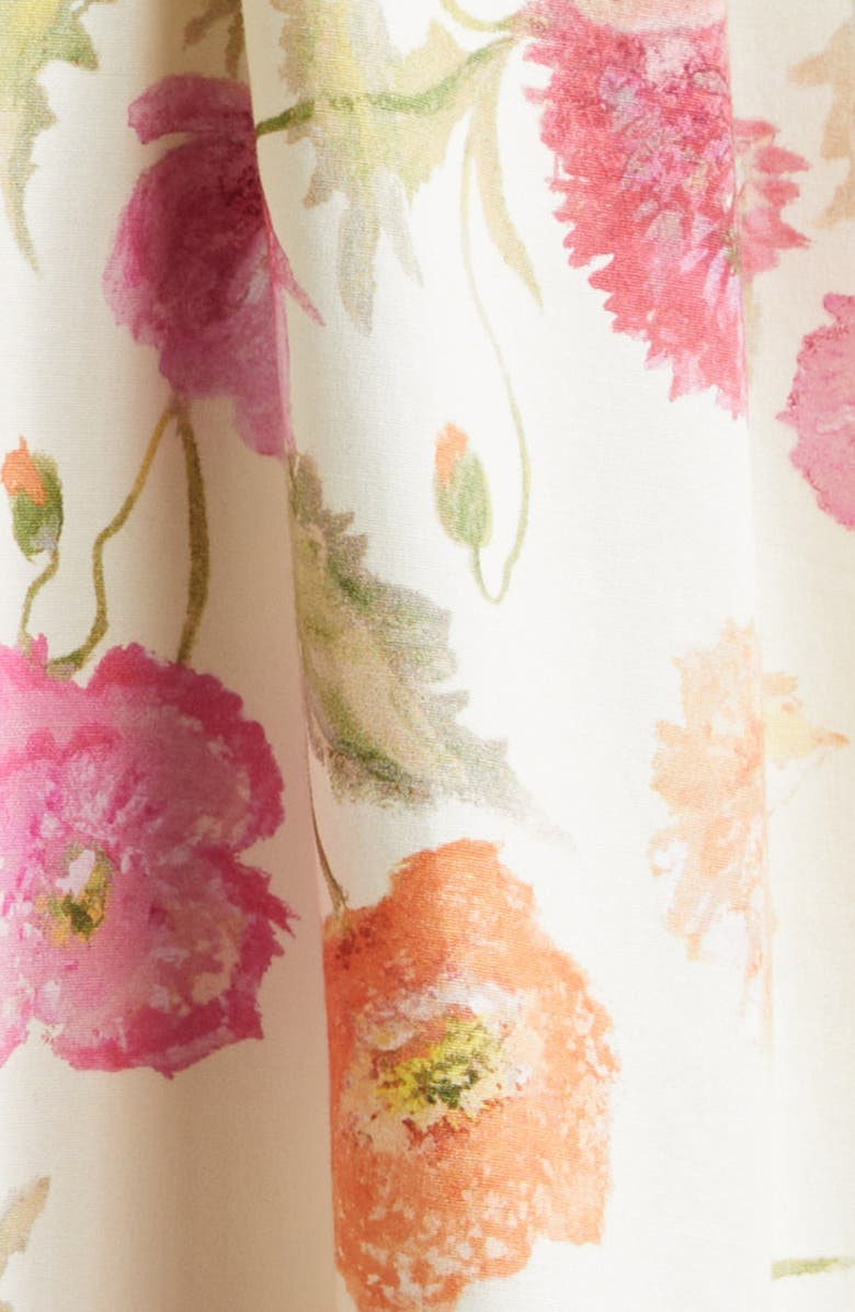 Carolina Herrera Poppy Print Pleated Drop Wait Stretch Poplin Fit & Flare Dress, Alternate, color, Almond Multi