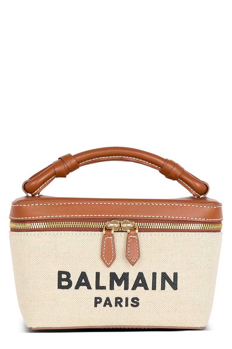 B-Army Logo Canvas & Leather Vanity Case Bag, Main, color, GEM NTRL/BROWN