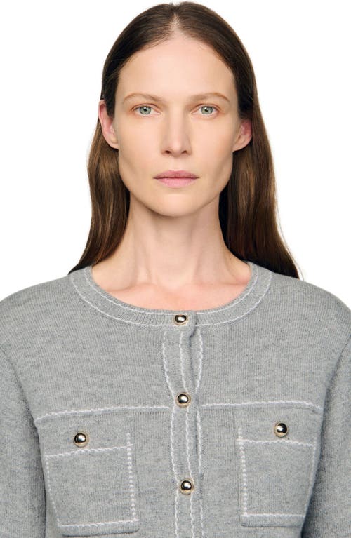 Sandro Cardigan With Contrast Stitching In Gray
