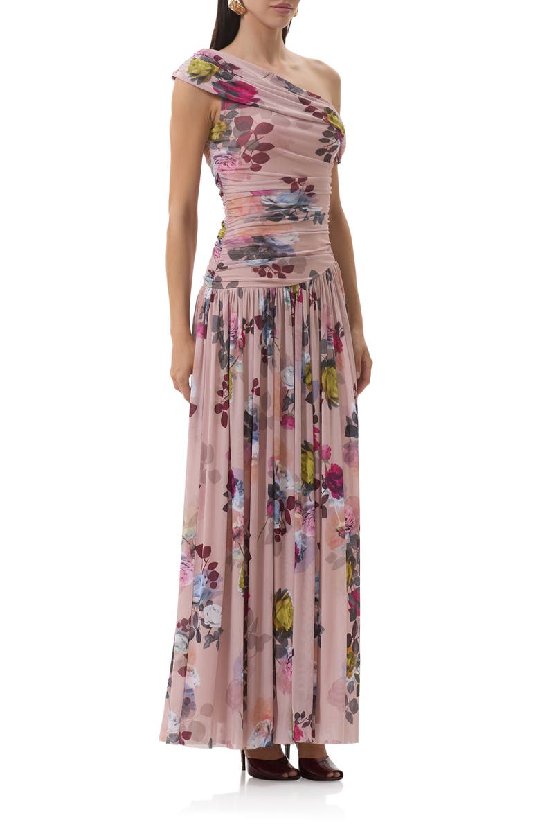 AFRM Marietta Asymmetric Floral Print Dress, Alternate, color, Photo Rose
