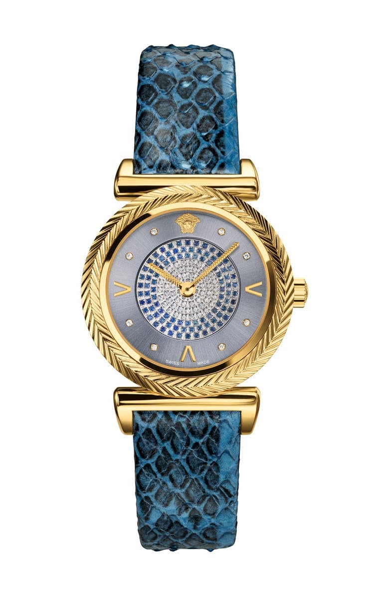 Versace Women's V-Motif Snake Embossed Leather Strap Watch, 35mm, Alternate, color, 