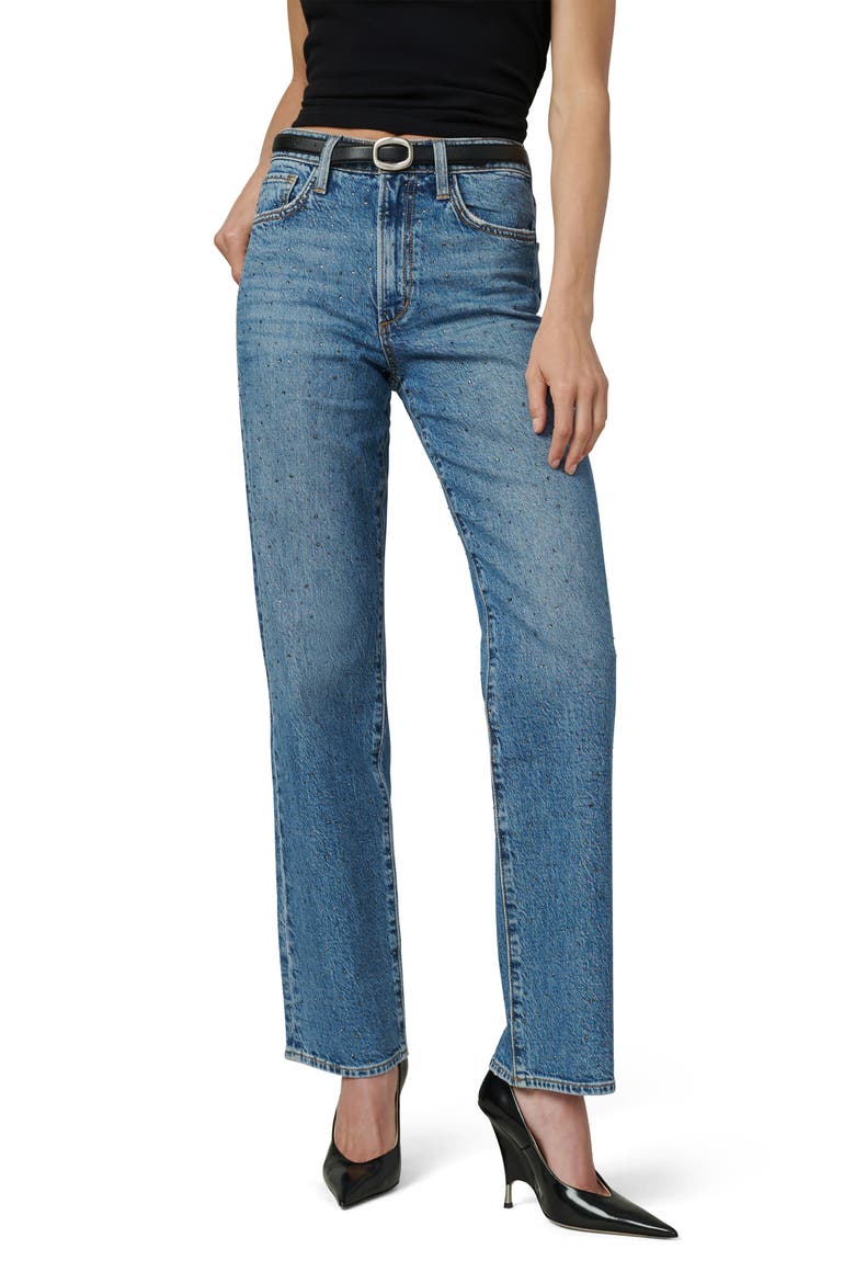 The Margot Embellished High Waist Straight Leg Jeans, Main, color, STARGAZE