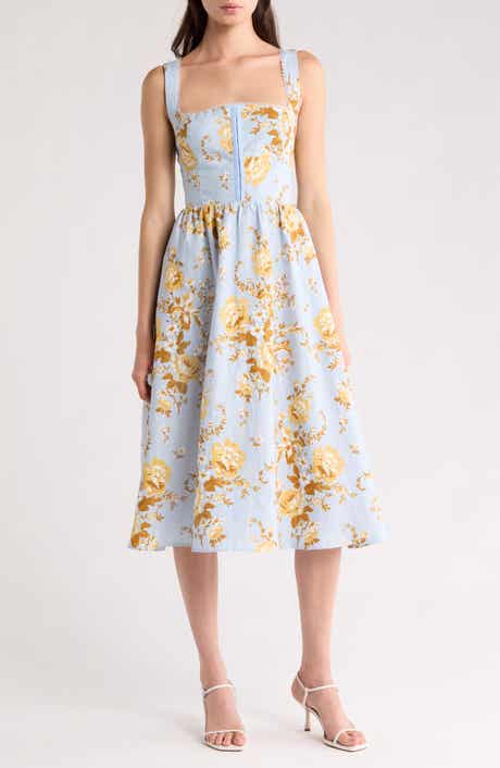 Reformation Tagliatelle Floral Linen Midi Sundress