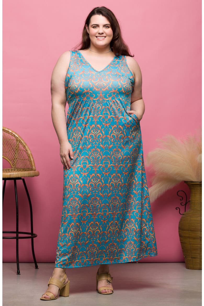Scroll Print Knit Maxi Dress, Alternate, color, BLUE MULTI