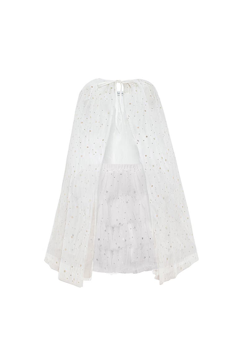 To Moon Gold Foil Star Tulle Skirt & Cape Set, Alternate, color, White Sparkle