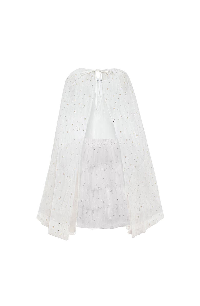 Mini Celebrities To Moon Gold Foil Star Tulle Skirt & Cape Set, Alternate, color, White Sparkle