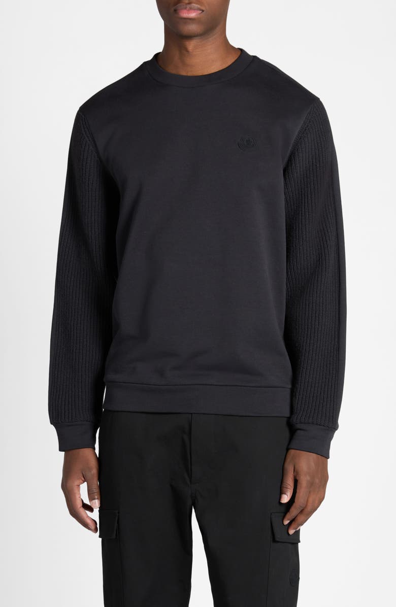 Moncler Logo Patch Cotton & Wool Sweatshirt, Main, color, 
