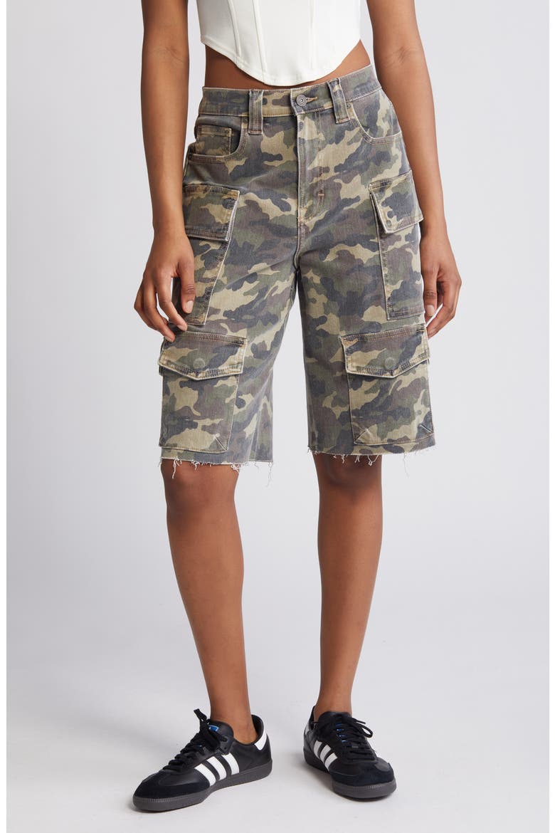 Camo Baggy Denim Cargo Shorts, Main, color, OLIVE